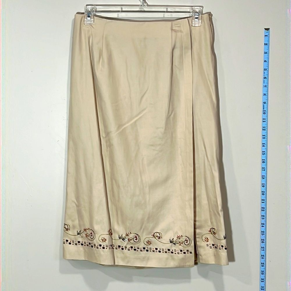 Beaded Khaki Skirt By Pursuits Ltd. Size 10.